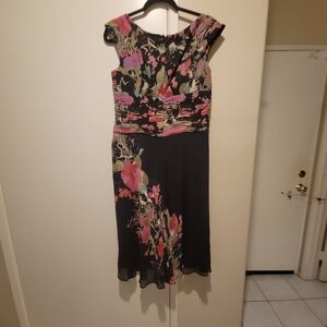 Coldwater Creek Black and Pink Floral Midi Dress